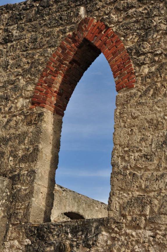 As belas janelas da Mission de San Jose, perto de San Antonio, no sul do Texas, nos Estados Unidos
